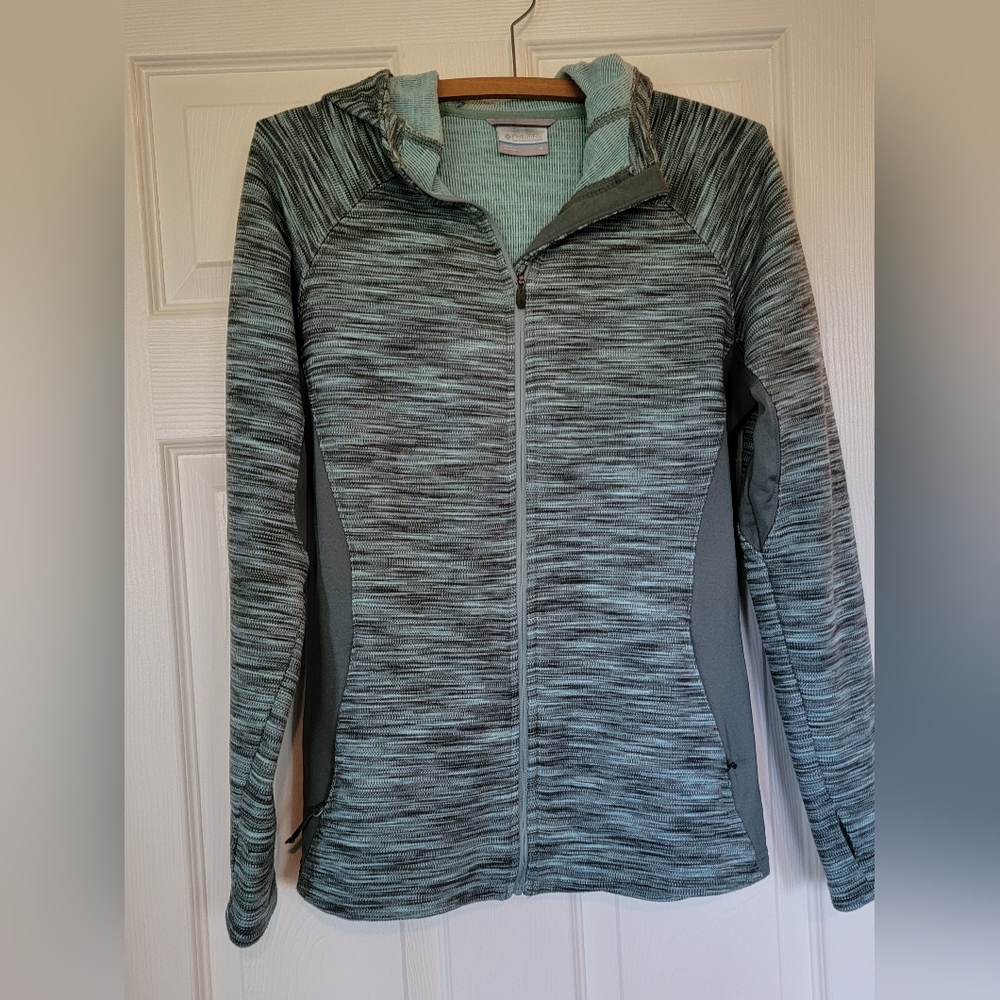 Columbia Blue/Green Fleece Hooded Full Zippered Jacket Coat Women’s Size Medium